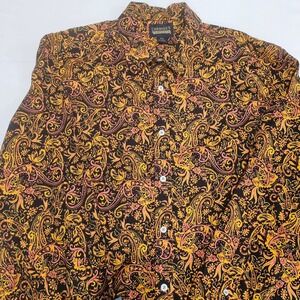 Cremieux Premium Denim Mens XXL Paisley Button Down Shirt Orange Black Stretch